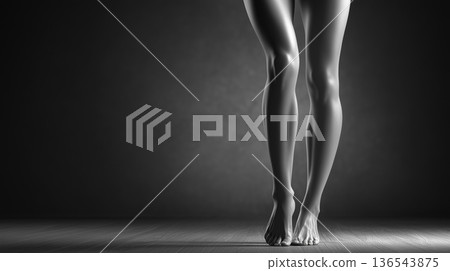 女子雙腿交叉站立的剪影黑白照片 女子雙腿交叉站立的剪影黑白照片 136543875