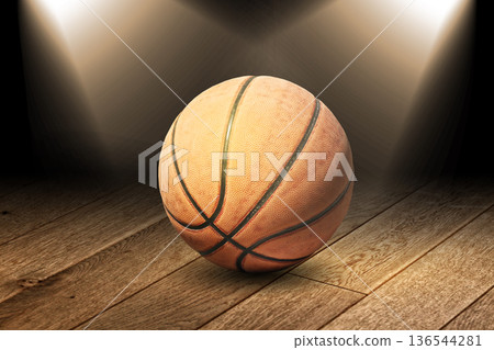 Basketball on wooden ground. 136544281