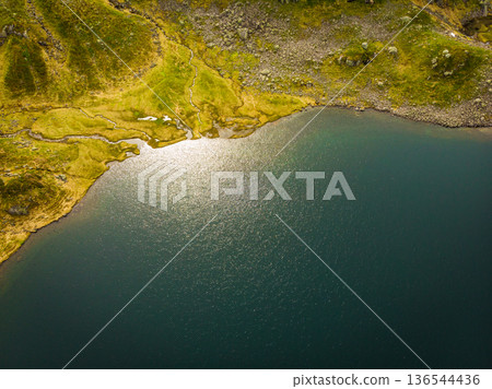 Aerial view. Lake in mountains Norway 136544436