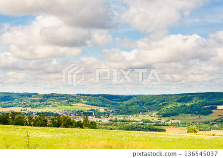 Summer landscape with Arry village, Lorraine France. Summer landscape with Arry village, Lorraine France. 136545037