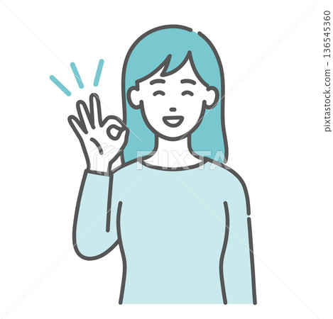 年輕女子做出OK手勢/表示同意的插圖（微笑/上半身） 136545360