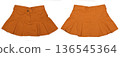 Orange mini skirt. Orange color skirt isolated on white background. 136545364