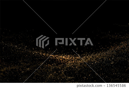 Abstract chaotic isolated arc of golden color, composed of small mosaic tiles 136545586