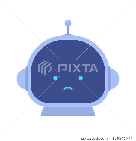 Illustration of a robot with a troubled face - Image of AI or digital product malfunctions or problems that cannot be answered or answered 136545774