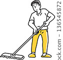 Man cleaning the floor with a mop 136545872