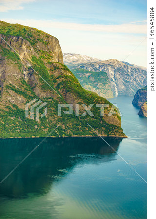 Fjord landscape Aurlandsfjord in Norway 136545884