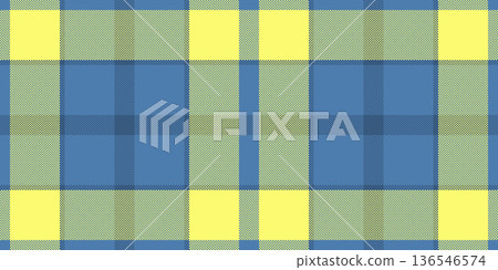 Stripped background tartan seamless, linen fabric check textile. Chinese new year plaid pattern vector texture in blue and yellow colors. Stripped background tartan seamless, linen fabric check textile. Chinese new year plaid pattern vector texture in blue and yellow colors. 136546574
