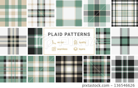 Elegant sage green and beige seamless plaid pattern. This rustic tartan design offers a cozy, timeless aesthetic for countrystyle home decor, digital backdrops, and textile projects. Elegant sage green and beige seamless plaid pattern. This rustic tartan design offers a cozy, timeless aesthetic for countrystyle home decor, digital backdrops, and textile projects. 136546626