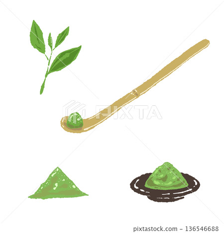 抹茶粉和茶勺插圖套裝 136546688