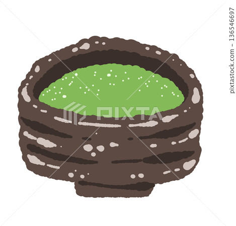 Illustration of a bowl filled with delicious, foamy matcha Illustration of a bowl filled with delicious, foamy matcha 136546697