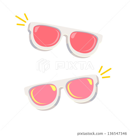 Groovy white retro sunglasses with pink lens isolated on white background. Cartoon funny kids white summer sunglasses icon set, label and sign. Cool hipster Sunglasses vector graphic illustration Groovy white retro sunglasses with pink lens isolated on white background. Cartoon funny kids white summer sunglasses icon set, label and sign. Cool hipster Sunglasses vector graphic illustration 136547346