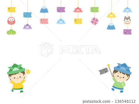 兒童節裝飾品和戴著頭盔的男孩背景 兒童節裝飾品和戴著頭盔的男孩背景 136548112