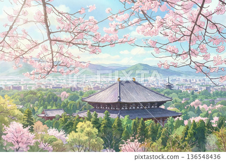 Todaiji Temple on the day of the Cherry Blossom Festival - Anime 136548436