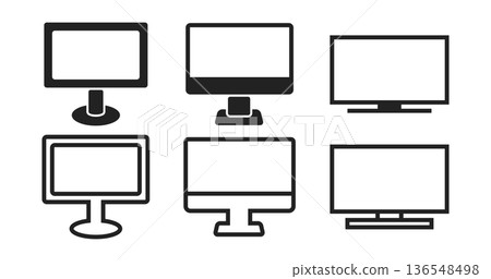 Set of 6 flat display vector icons (PC monitor, desktop screen, TV) 136548498