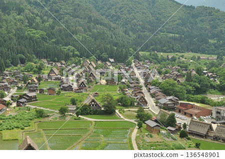 Panoramic view of Shirakawa-go in summer Panoramic view of Shirakawa-go in summer 136548901