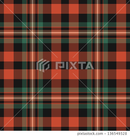 Wear texture tartan textile, overlayed plaid background vector. Vertical seamless check pattern fabric in red and orange colors. Wear texture tartan textile, overlayed plaid background vector. Vertical seamless check pattern fabric in red and orange colors. 136549328