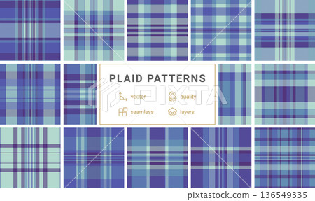 Seamless purple and blue plaid pattern blending modern style with classic tradition. Perfect for textiles, branding, or digital wallpaper, this tartan texture evokes cool sophistication. Seamless purple and blue plaid pattern blending modern style with classic tradition. Perfect for textiles, branding, or digital wallpaper, this tartan texture evokes cool sophistication. 136549335