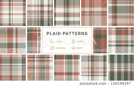 Plaid bundle perfect for creating stylish backgrounds and wallpapers. Vector designs suit phones, tablets, desktops, web graphics, and social media visuals. 136549347