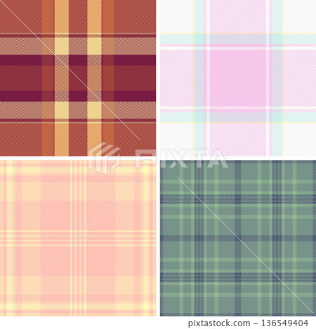 Festive plaid bundle built for product mockups. New Year tartan backgrounds enhance presentation. Vector clarity supports realism. 136549404