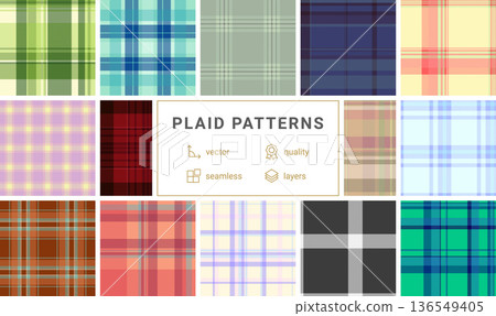 Plaid pattern collection for digital fashion projects. Works for mockups, downloadable patterns, and digital textile previews. Vector adaptability ensures compatibility. Plaid pattern collection for digital fashion projects. Works for mockups, downloadable patterns, and digital textile previews. Vector adaptability ensures compatibility. 136549405