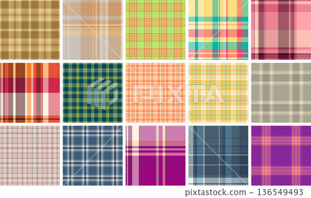 Plaid collection designed for patriotic celebrations and casual wear. Seamless patterns suit shirts, jackets, blankets, scarves, and lifestyle projects. Plaid collection designed for patriotic celebrations and casual wear. Seamless patterns suit shirts, jackets, blankets, scarves, and lifestyle projects. 136549493