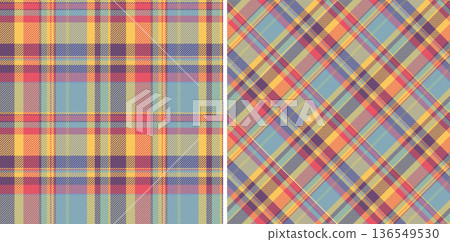 Check pattern plaid of background tartan seamless with a vector texture fabric textile. Set in stylish colors for colorful fashion choices in vibrant look. 136549530