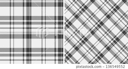 Check textile tartan of pattern seamless texture with a background plaid fabric vector. Set in monochrome colors. Geometric unique identity design. 136549552