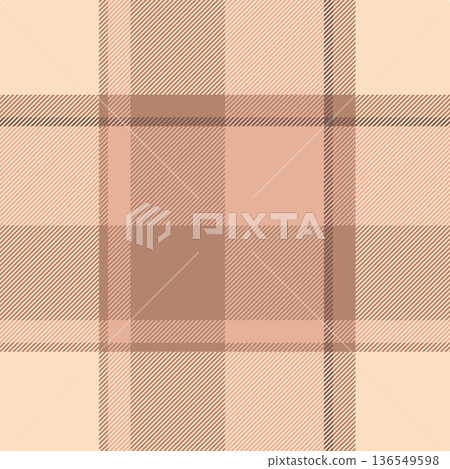 Diwali tartan seamless fabric, full vector texture plaid. Fiber textile pattern background check in orange and light colors. 136549598