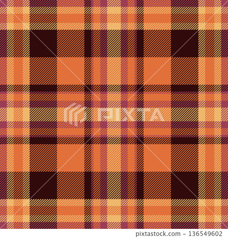 Trousers vector textile background, collection pattern check plaid. Motif fabric tartan texture seamless in orange and dark colors. 136549602