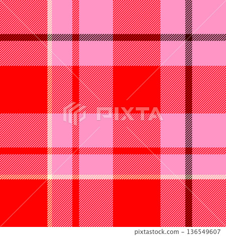 Uk texture plaid check, periodic vector pattern tartan. Domestic fabric seamless background textile in pink and red colors. Uk texture plaid check, periodic vector pattern tartan. Domestic fabric seamless background textile in pink and red colors. 136549607