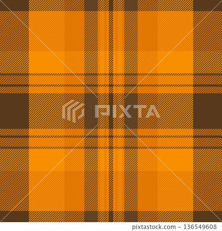 Seasonal textile pattern fabric, duvet cover texture check background. Grunge seamless tartan vector plaid in orange and bright colors. Seasonal textile pattern fabric, duvet cover texture check background. Grunge seamless tartan vector plaid in orange and bright colors. 136549608