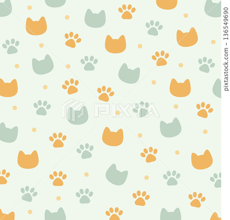 Cute seamless pattern background of cats and paws - Pop pastel color illustration material 136549690