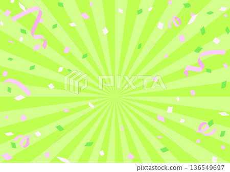 Background material with confetti flying on a vibrant yellow-green concentrated line Background material with confetti flying on a vibrant yellow-green concentrated line 136549697