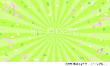 背景材質以鮮豔的黃綠色濃密線條和飛舞的彩帶為特色。 136549700