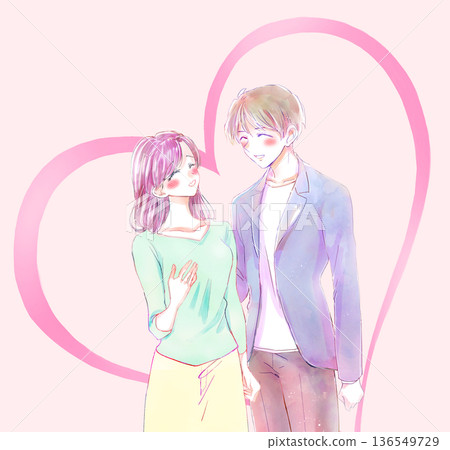 Smiling man and woman cuddling 136549729