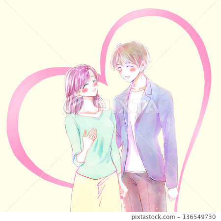 Smiling man and woman cuddling 136549730