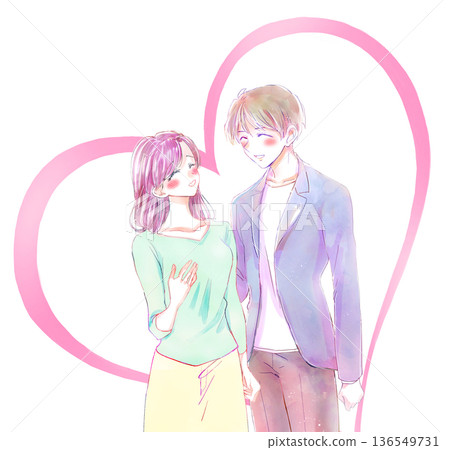 Smiling man and woman cuddling 136549731