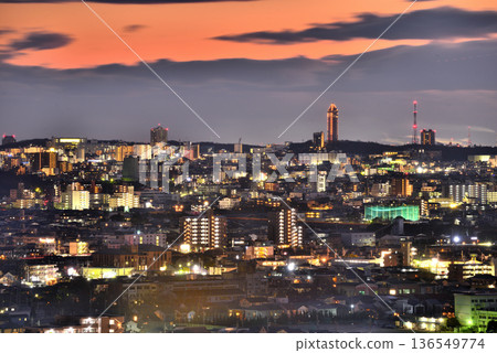 Aichi Prefecture: Evening view of Nagoya City from Skyward Asahi in Owariasahi City Aichi Prefecture: Evening view of Nagoya City from Skyward Asahi in Owariasahi City 136549774