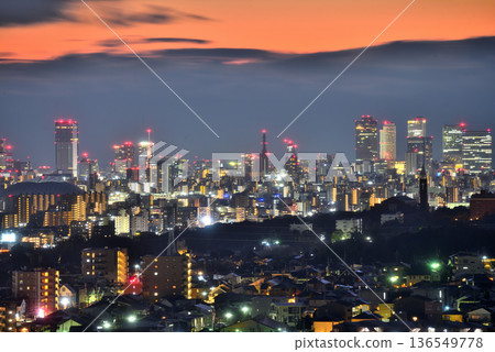 Aichi Prefecture: Night view of Nagoya City from Skyward Asahi in Owariasahi City Aichi Prefecture: Night view of Nagoya City from Skyward Asahi in Owariasahi City 136549778
