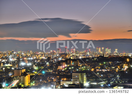 Aichi Prefecture: Evening view of Nagoya City from Skyward Asahi in Owariasahi City Aichi Prefecture: Evening view of Nagoya City from Skyward Asahi in Owariasahi City 136549782