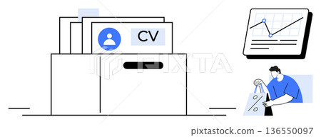 Recruitment, talent acquisition, job applications, team collaboration, data evaluation, career management. CV in a folder with analytics and teamwork visuals. Recruitment and talent acquisition Recruitment, talent acquisition, job applications, team collaboration, data evaluation, career management. CV in a folder with analytics and teamwork visuals. Recruitment and talent acquisition 136550097