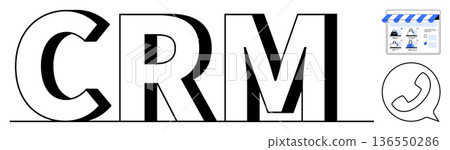 Customer service, business management, online store, communication tools, CRM solutions, sales strategy. CRM letters with storefront and communication icons. Customer service and business management Customer service, business management, online store, communication tools, CRM solutions, sales strategy. CRM letters with storefront and communication icons. Customer service and business management 136550286