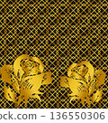 Elegant Golden Roses with Art Decorative Geometric Background 136550306