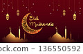 Eid Mubarak Celebration with Crescent Moon and Mosque 136550592