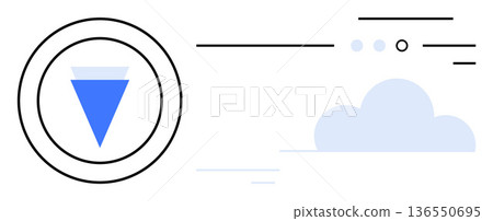Data visualization, technology, digital media, minimalism, innovation, abstract concepts. A blue triangle within a circle, a cloud and minimalist black lines. Data visualization and technology Data visualization, technology, digital media, minimalism, innovation, abstract concepts. A blue triangle within a circle, a cloud and minimalist black lines. Data visualization and technology 136550695