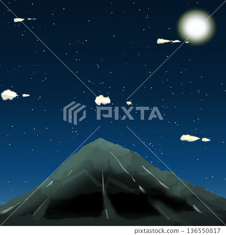 Moonlit mountains and crescent moon illustration Moonlit mountains and crescent moon illustration 136550817