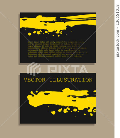 Yellow ink brush stroke on black background. Japanese style. Vector illustration of grunge wave stains. Vector brushes illustration. Yellow ink brush stroke on black background. Japanese style. Vector illustration of grunge wave stains. Vector brushes illustration. 136551018