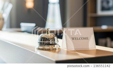 Hotel Reception Desk With Welcome Sign 136551142