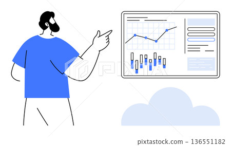 Business analysis, data tracking, financial planning, statistics, cloud computing, productivity. Person points to a graph on a digital dashboard. Business analysis and data tracking concept Business analysis, data tracking, financial planning, statistics, cloud computing, productivity. Person points to a graph on a digital dashboard. Business analysis and data tracking concept 136551182