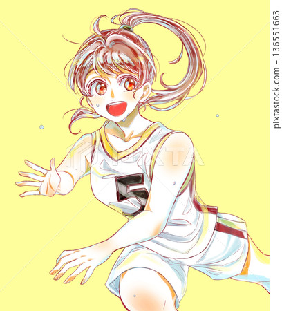 A girl running in a basketball uniform sweating A girl running in a basketball uniform sweating 136551663